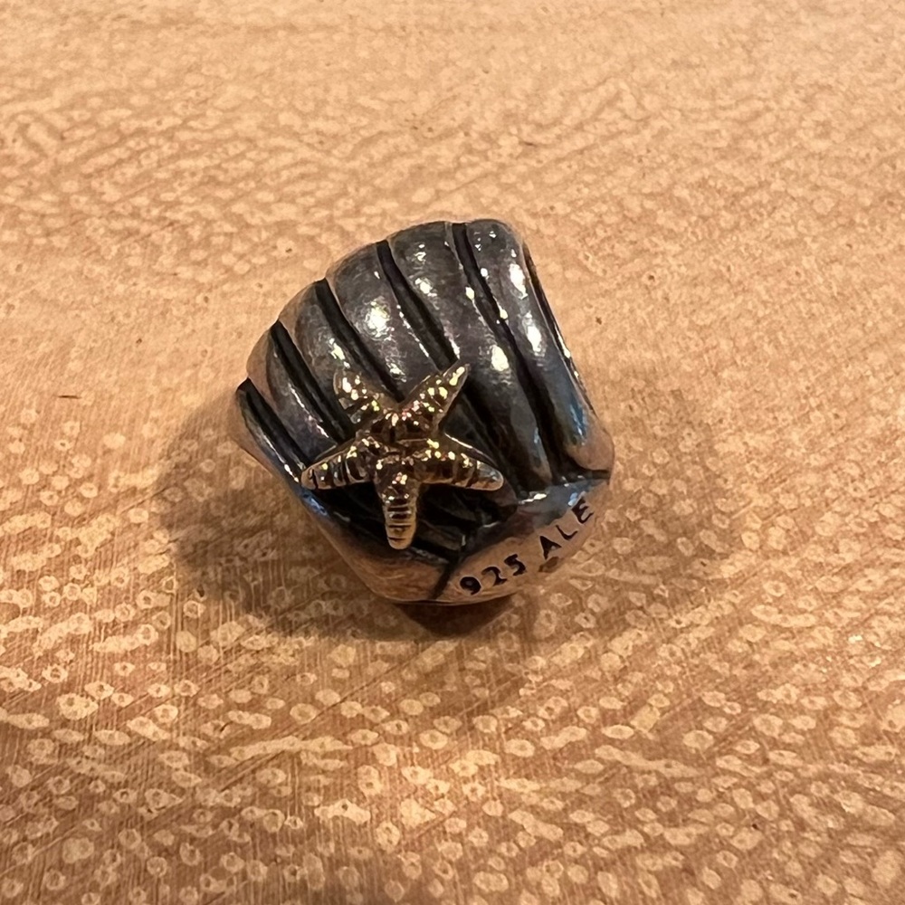 Pandora Sterling Silver Shell Charm with 14K Gold Plated Starfish (Retired)